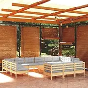 Generic 14 Piece Garden Lounge Set with Grey Cushions Pinewood,3097288