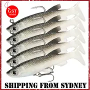 5 x Soft Plastic Vibe Lures Poddy Mullet Flathead Jig Heads Cod Fishing