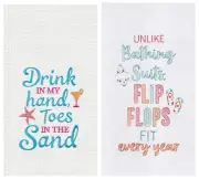 C&F 2 Piece Embroidered Beach Themed Towel Set, Flour Sack And Waffle Towels