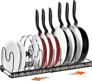 AHNR Pot Rack Organizer, 2 Racks or 1 Expandable Rack, Pans and Pots Organizer with 10 Adjustable Compartments, Kitchen Cabinet Pantry Bakeware Lid Organizer Rack Holder