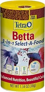 Tetra Betta 3-in-1 Select-A-Food, Fish Food for Betta, Top Feeder, Colour Enhancing Variety, Multi Selection Canister, 38g