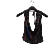 asos design womens top blue brown animal print co-ord cowl neck backless size s