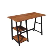 Design Square Office Study Writing Computer Desk Metal Frame W/ 2 Storage Shelves - Light Walnut