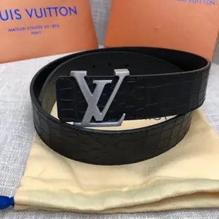 铭牌二手/二手Louis Vuitton LV路易威登男士皮帶 平滑扣 鱷魚紋頭層 牛皮皮帶 潮流百搭 LV皮帶