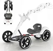 Electric Go Kart for Boys Girls, Foldable Go Kart with Music & Lights, Adjustable Seat, Horn Kids Electric Vehicles, 6V Pedal Go Kart with Reversing Model for 3-6 Ages Kids White