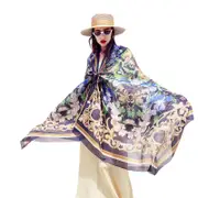 ANYYOU 100% Mulberry Silk Navy Blue Long Scarf Luxury Brand Women Beach Shawl Wear Swimwear Pashimina Face Shield Foulard