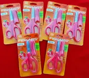 6 FISKARS SCHOOL SCISSORS ~ RED ~ SHEATH ERASER ~ BLUNT TIP, SAFETY EDGE ~ NEW!