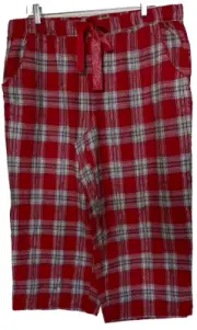 Simply Styled 99% cotton flannel red plaid capri lounge pants Size XL