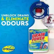 Ozkleen Drain Power 500Ml + FREE Drain Snake, Unblocks & Cleans Drains, Remov...
