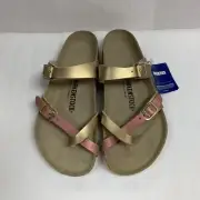 Birkenstock New w/ Box Mayari Two Tone Gold/Rose Birko Flor/Suede Leather Reg