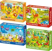 QUOKKA 60 Piece Puzzles for Kids Ages 3-5 - Set of 4 Jigsaw Toddler Puzzles for 6-8-10 Year Old - Africa Farm Ocean Forest Animals Toys for Children 5-7 yo - Gift Educational Game for Boys & Girls