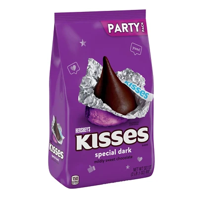 HERSHEY'S, KISSES SPECIAL DARK Mildly Sweet Dark Chocolate Candy, Bulk, 32.1 Oz,