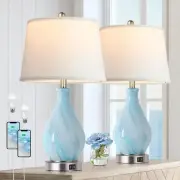 Modern Accent Table Lamp Set of 2 Touch Control, 22" Faded Swirl Blue Gray Ar...
