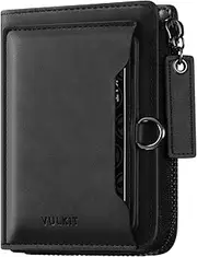 [VULKIT] Mens Wallet RFID Blocking Credit Card Wallet Leather Passcass Wallet Bifold Zip Around Card Holder with Coin Pocket