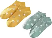 [Generic] Womens 2 Pairs Sage Green Mustard Animal Paws Novelty Low Cut Trainer Socks One Size UK 3-7 EU 35-40, Multicolor, 3-7