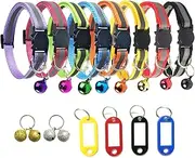 TCBOYING Breakaway Cat Collar with Bell & ID Tag, Mixed Colors Reflective Cat Collars - Ideal Size Weatherproof ID Tags Pet Collars for Cats or Small Dogs(8pcs/Set)