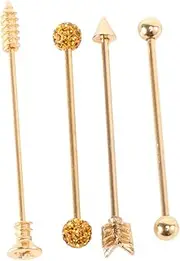 [AOKWAWALIY] Stylish Industrial Barbell Earrings Double Holes Ear Studs Arrow Shape Ear Cartilage Jewelry Comfortable Stainless Steel Universal Fit
