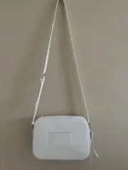ALLSAINTS CAMERA CROSSBODY PEBBLED LEATHER BAG SIZE SMALL IN CLOUD WHITE