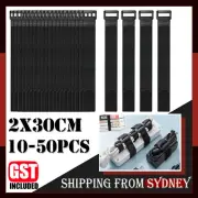 10-50PCS Magic Cable Ties Fishing Rod Tie Strap Organiser Cords Hook Loop Black
