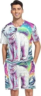 [GAIREG] Men's Pajamas Set Short Sleeve 2 Piece Sleepwear with Pockets S-XXL, Polar Bear Colorful Sky-1, XX-Large