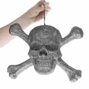 Set of 4 Silver Glittered 11" Wide Skull & Crossbone Hangings