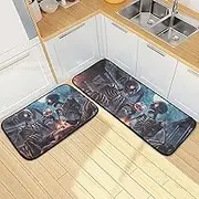 YXYZRMY Kitchen Mats for Floor, 2 Piece, Skeleton Wine Funny Funny Cute Washable Non-Slip Kitchen Rugs Set for Home & Office, Sink, Laundry, 19.7” x 27.6” + 19.7” + 47.2”