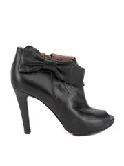 Red Valentino Garavani Black Leather Bow Accent Peep Toe Boot