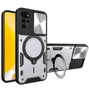 case For Moto G22 4G/ E32 /E32S Slide Camera Lens Protection and Built in 360 Rotatable Ring Holder - Silvery