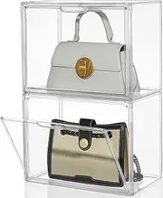 [MOTYYA] 2 Pack Purse Storage Organiser, Acrylic Display Handbag Storage Case for Closet, Clear Plastic Stackable Storage Boxes Bag Organizer with Magnetic Door for Wallet