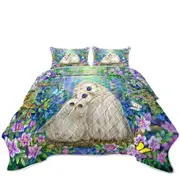 Nature Art Morning Breeze Flowers and Owls Coverlet