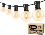 String Lights Outdoor 15M(49FT), Festoon Lights with 25+1 G40 LED Bulbs, Waterpr