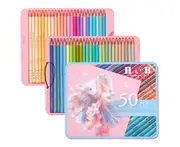 H&B 50 Macaron Colored Pencils Pre-Sharpened Color Sketch Pencils Art Supplies Bold 3.3mm Core with A Iron Storage Case for Students Beginners Artists Dr