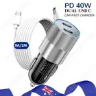 PD Fast 40W Car Charger Adapter Dual USB Type C Cord For iPhone 16 Plus 15 Pro
