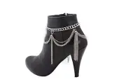 Women Silver Metal Chain Boot Bracelet Shoe Special Wave Tassel Fringe Charms