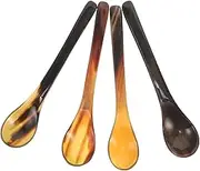 HEMOTON 4pc Natural Ox Horn Honey Spoons Ice Cream Spoons Bar Stirring Spoon for Kitchen Coffee Te