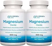 Clean Formula Magnesium Oxide 400mg [High Potency] Supplement | No Harmful Additives - 2 Pack | Total 240 Tablets
