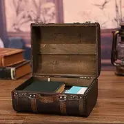 SustVita Vintage Style Decorative Suitcase, Antique Large Capacity Trunk Chest with Leather Straps, Retro Wooden Storage Box for Home Décor and Photography Props