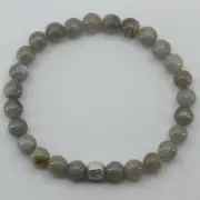 Natural and Genuine LABRADORITE Stretch Bracelet with a Sterling Silver Bead #14