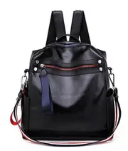 Casual Fashion PU Leather Backpack Ladies Handbag Waterproof Shoulder Bag (Black)