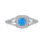 ANYCO Ring 925 Sterling Silver CZ 5A Stone Square Blue Opal Gem Delicate Minimal Simple Trendy Geometric Jewelry