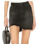 One Teaspoon 2020 Black Swan Denim Mini Skirt Size 22 Raw Cutoff Hem Stretch NWT