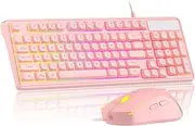 MageGee GK980 Gaming Keyboard and Mouse Combo - Wired Backlit Keyboard With Adjustable DPI Mouse for PC/Laptop/MAC (Pink)