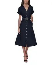 Karl Lagerfeld Paris Belted Button Front A Line Dress