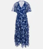 [Carolina Herrera] Carolina Herrera Floral ruffled chiffon midi dress AU 12 blue