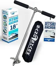 SandShark Lite Series Boat Anchor - Shallow Water Anchor Pole - Jet Ski Anchor, Kayak Anchor, Pontoon Boat Accessories for Beach and Sandbar - 316 Stainless Steel w/Handle and Padded Case