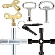 8 Pcs Utility Keys Kit Includes Triangle Cabinet Spanner Key, Water Tap Faucet Keys, Screwdriver, Multi-Functional 4 Ways Plumber Wrench Cross Keys for Radiators Gas Electric Meter Boxes