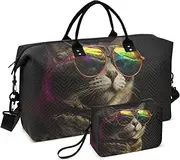 [YXYZRMY] Travel Duffel Bag Cat Colorful Sunglass Gym Bag Sports Tote Bag with Multiple Interior Pockets Shoulder Weekender Bag for Women Men with Toiletry Bag 20.5”x 7.9”x 13.8, Multi-Colored, one size