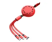 Centaurus Charging Cable Retractable Fast Charge 3-in-1 Micro USB Type-C 8Pin Mobile Phone Charger Wire Data Cord for Office -Red