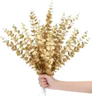 Waydress 12 Pieces Gold Eucalyptus Stem 16 Inch Artificial