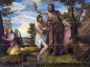 The Baptism of Christ Tile Mural Kitchen Bathroom Wall Backsplash Art 24x18